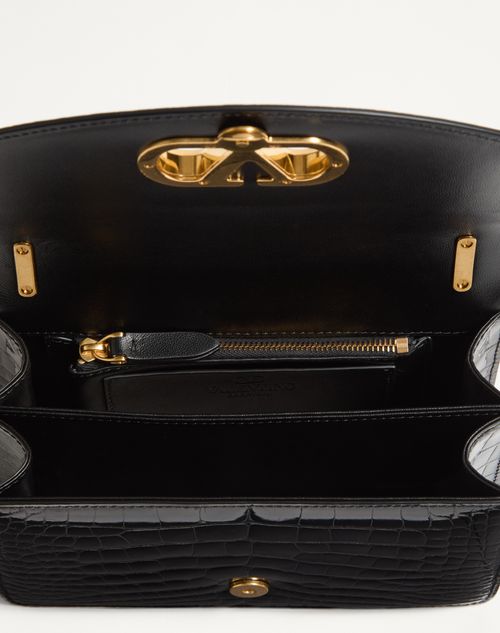 Valentino Garavani - Valentino Garavani Vain Small Shoulder Bag In Crocodile Leather - Black - Woman - Shoulder Bags
